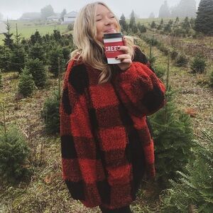 SHEIN Red and Black Plaid Jacket